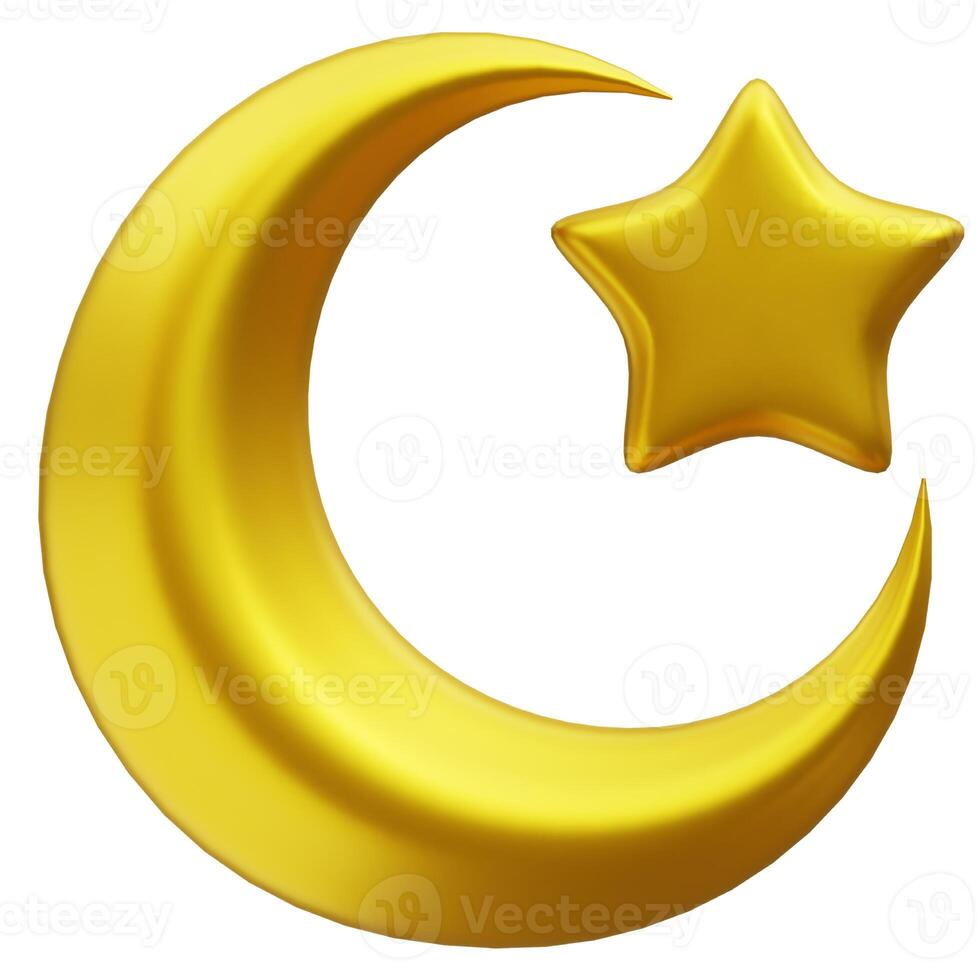 Islamic crescent moon icon in 3d rendering isolated on white background photo