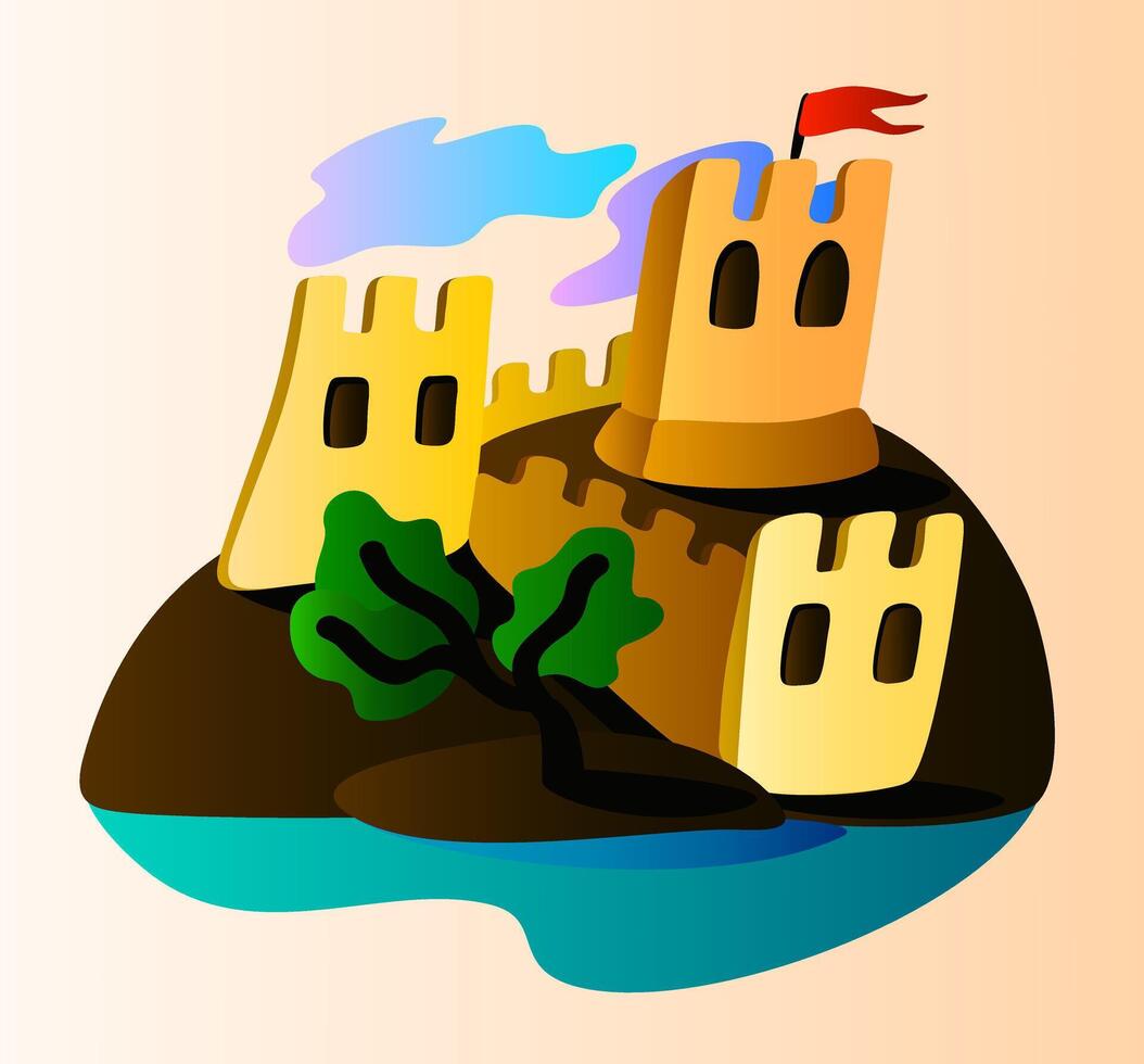 Ancient castle. Bright vector illustration with gradient