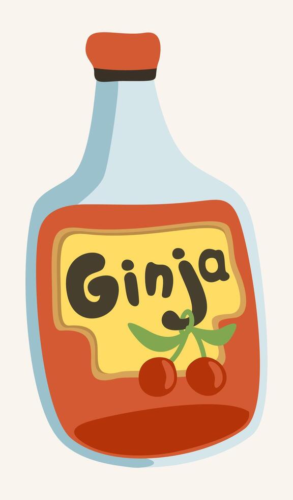 Ginja. Portuguese cherry liquor. Vector isolated illustration