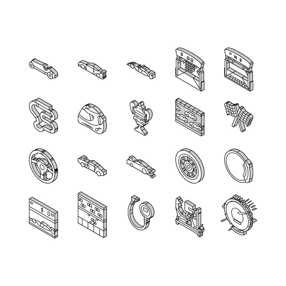 car race vehicle speed auto isometric icons set vector