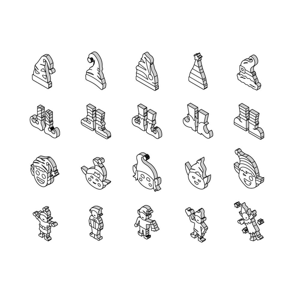 elf christmas cute character isometric icons set vector