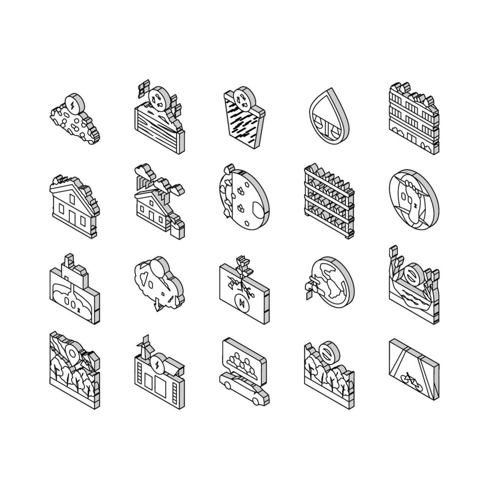 green environment earth nature isometric icons set vector