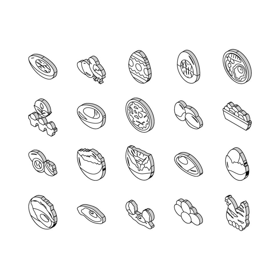 egg chicken farm food organic isometric icons set vector