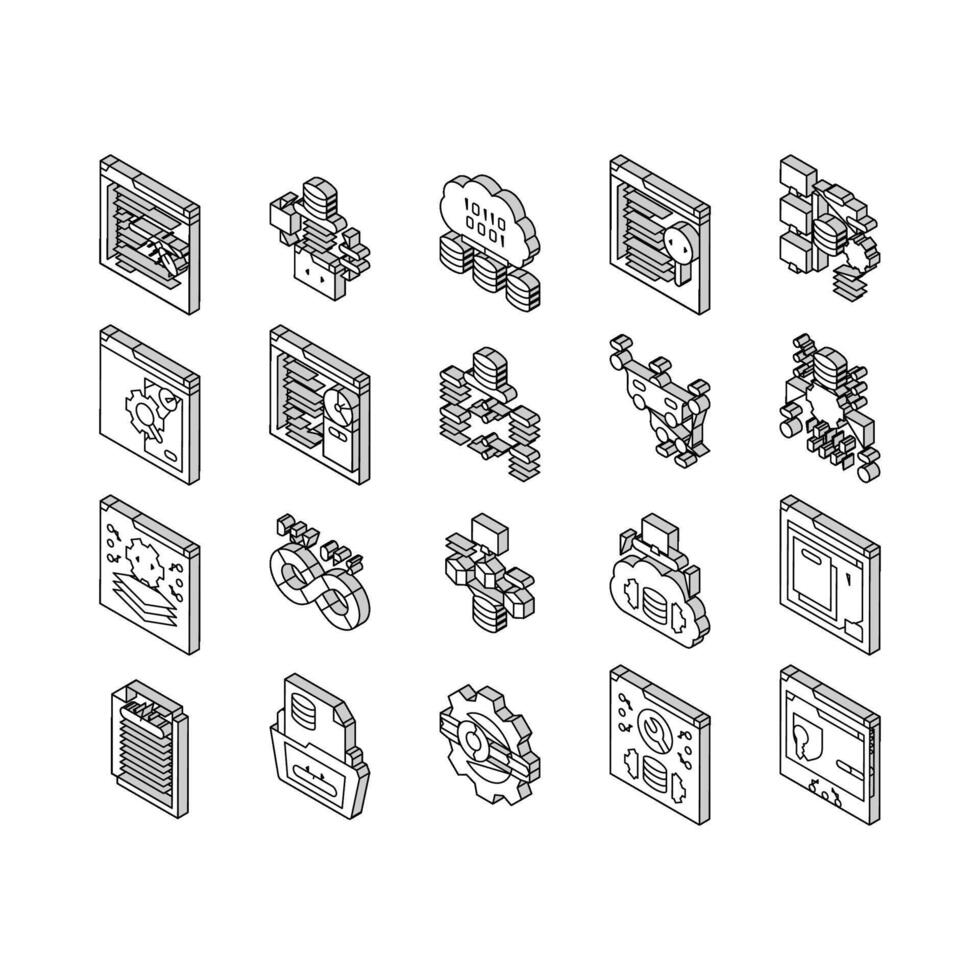 software engineer computer code isometric icons set vector