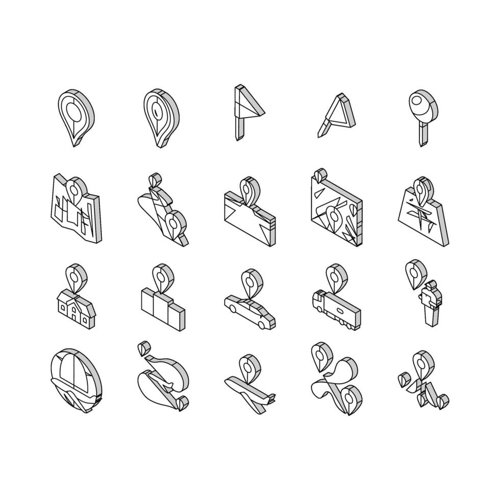 location pin map point isometric icons set vector