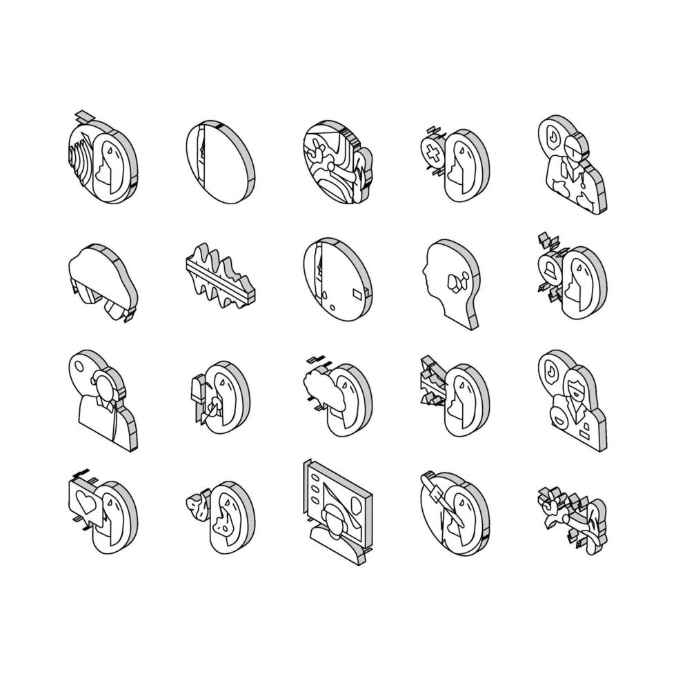 audiologist doctor ear deaf isometric icons set vector