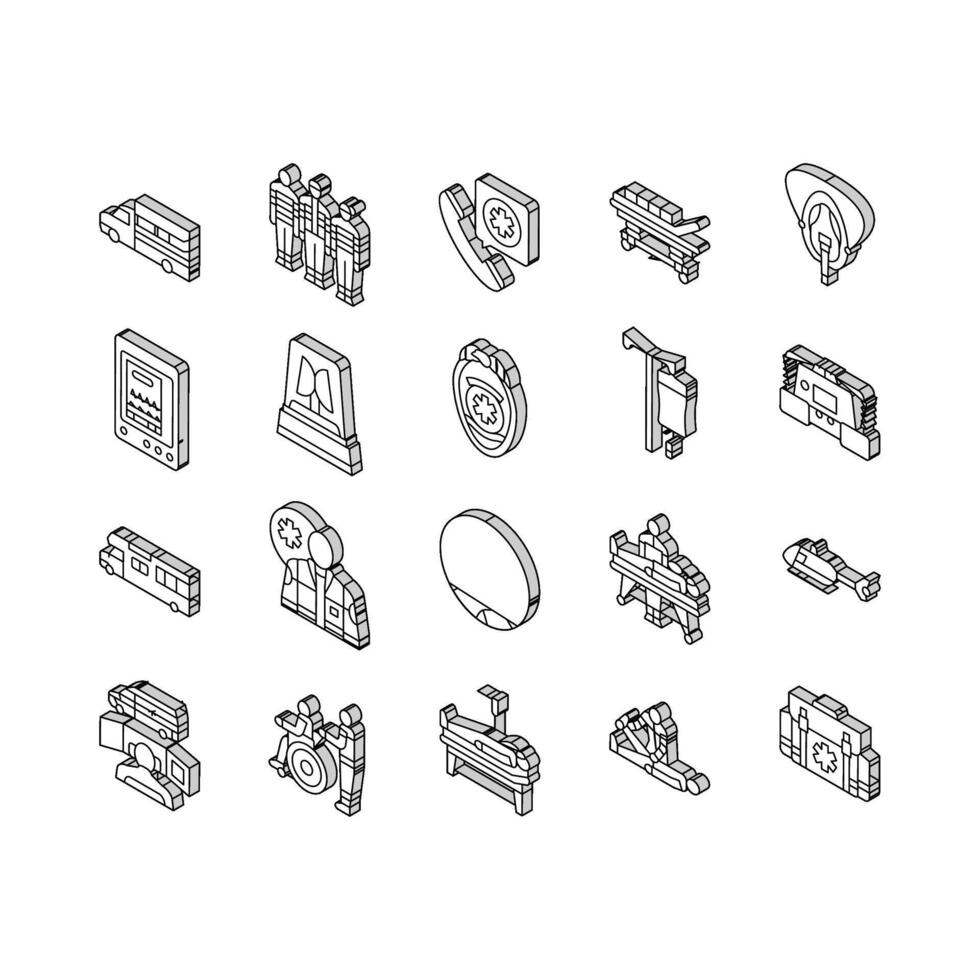 ambulance doctor hospital isometric icons set vector