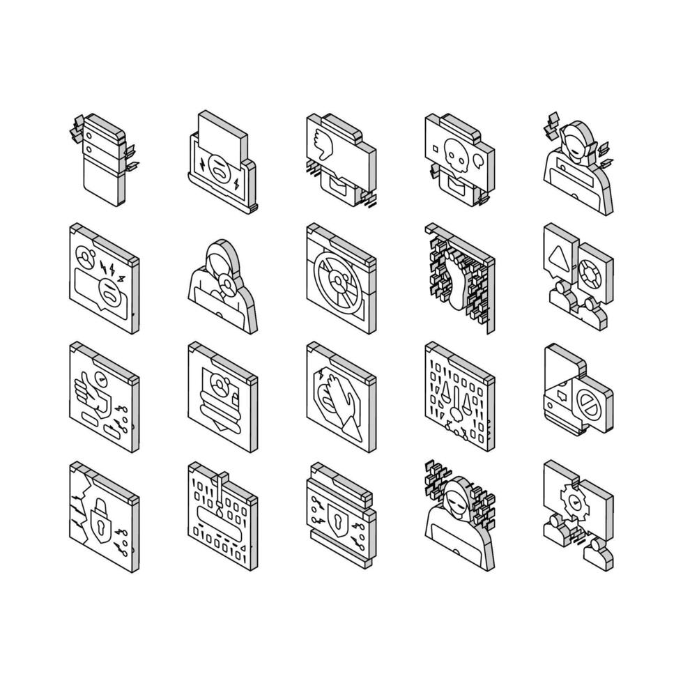 cyberbullying cyber online isometric icons set vector
