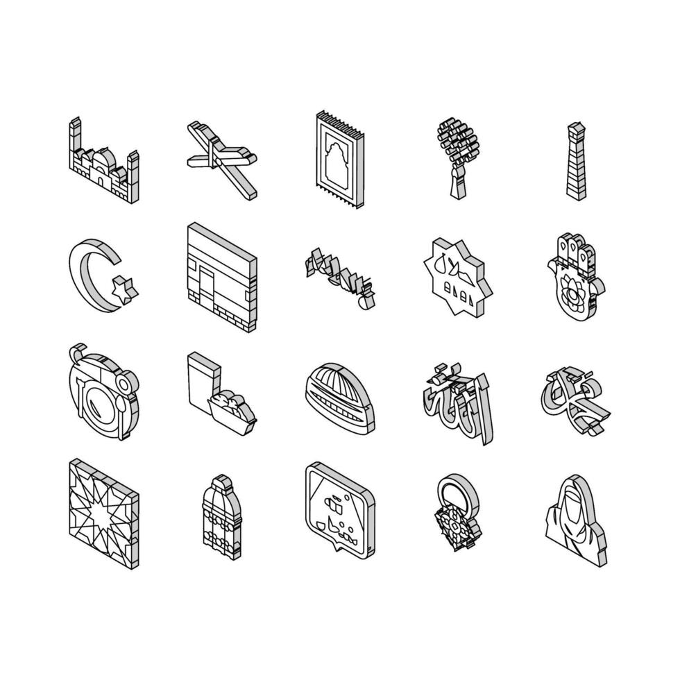 ramadan islam muslim eid arabian isometric icons set vector