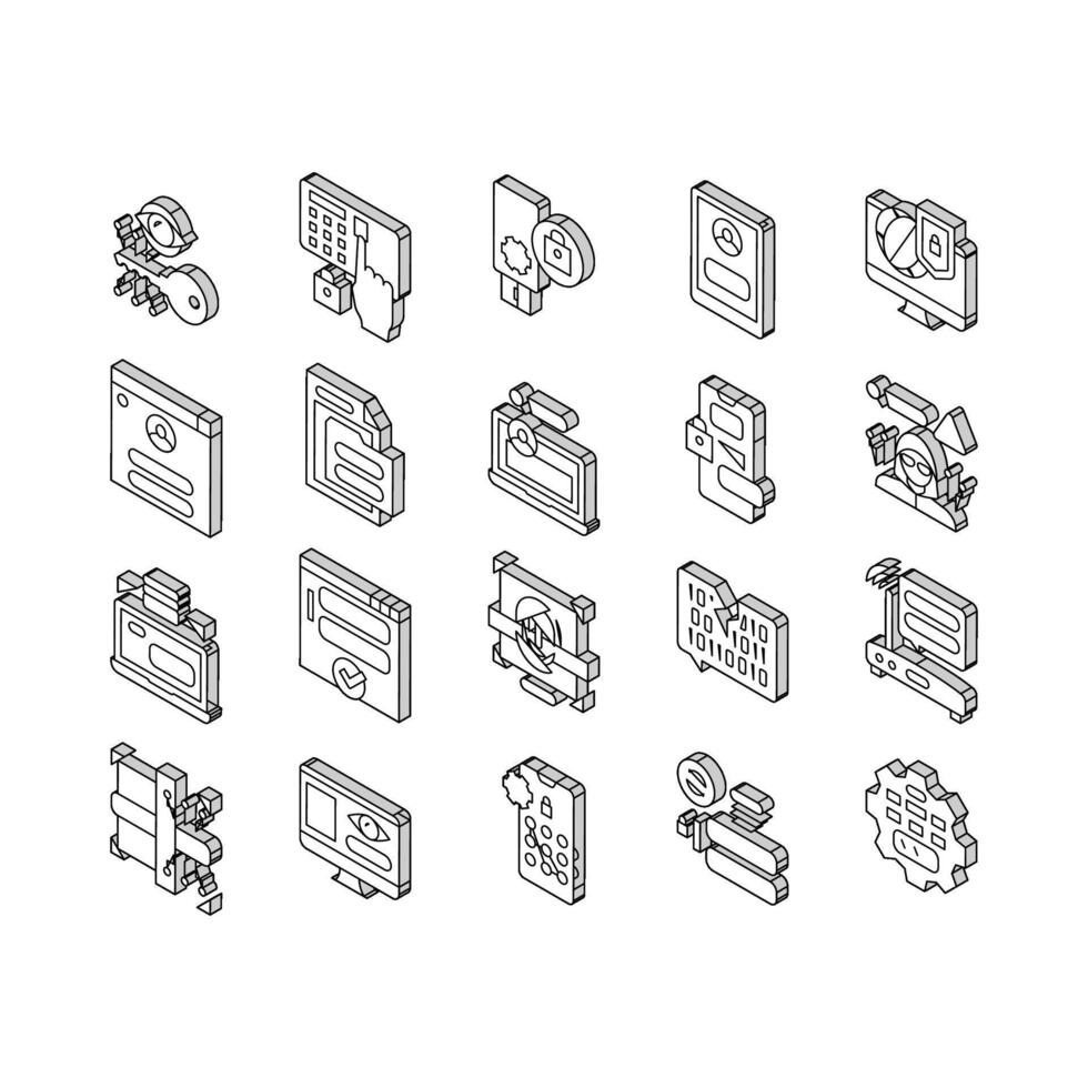 Password Protection Collection isometric icons set vector Illustration