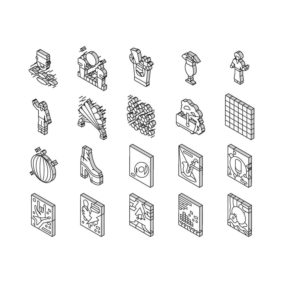 disco party music night dance isometric icons set vector