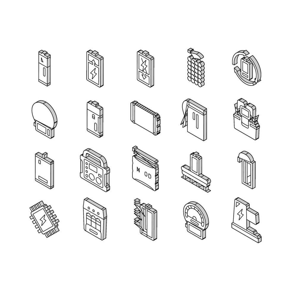 battery technology power electric isometric icons set vector