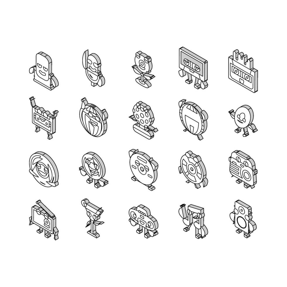 retro music character isometric icons set vector