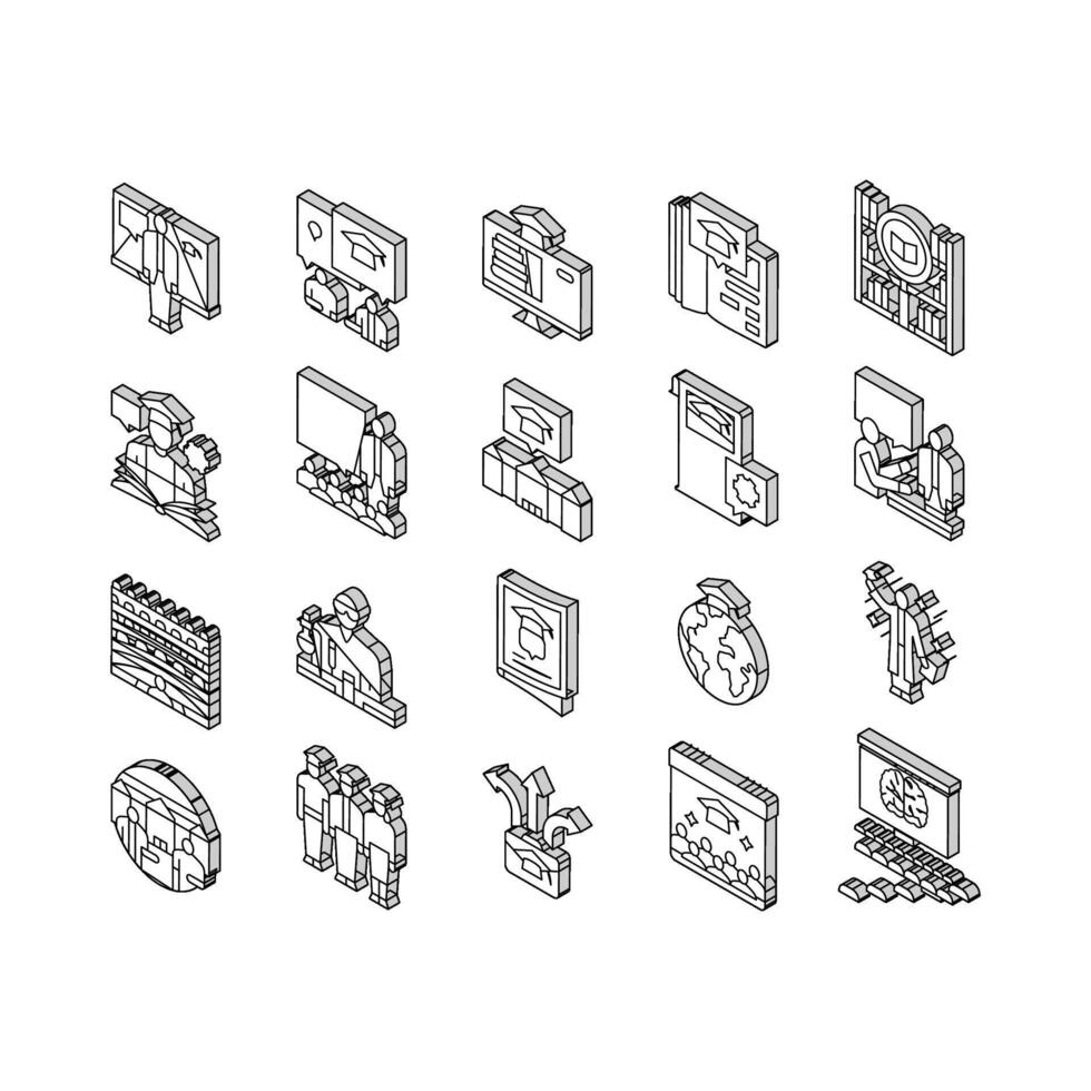 college teacher student class isometric icons set vector