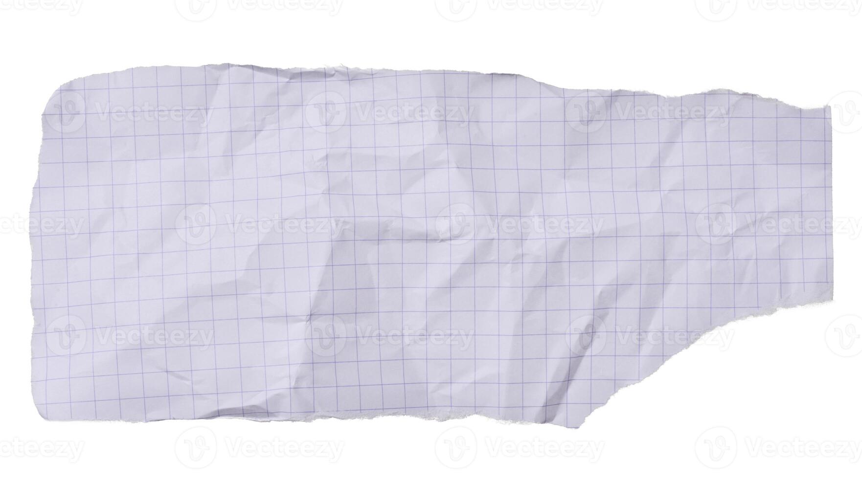 Torn crumpled piece of checkered paper on an isolated background photo