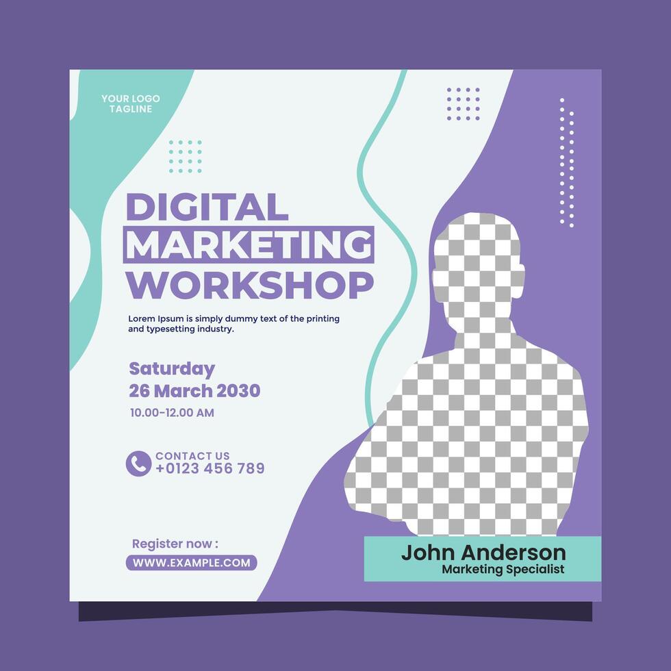 Digital marketing workshop social media post template design vector