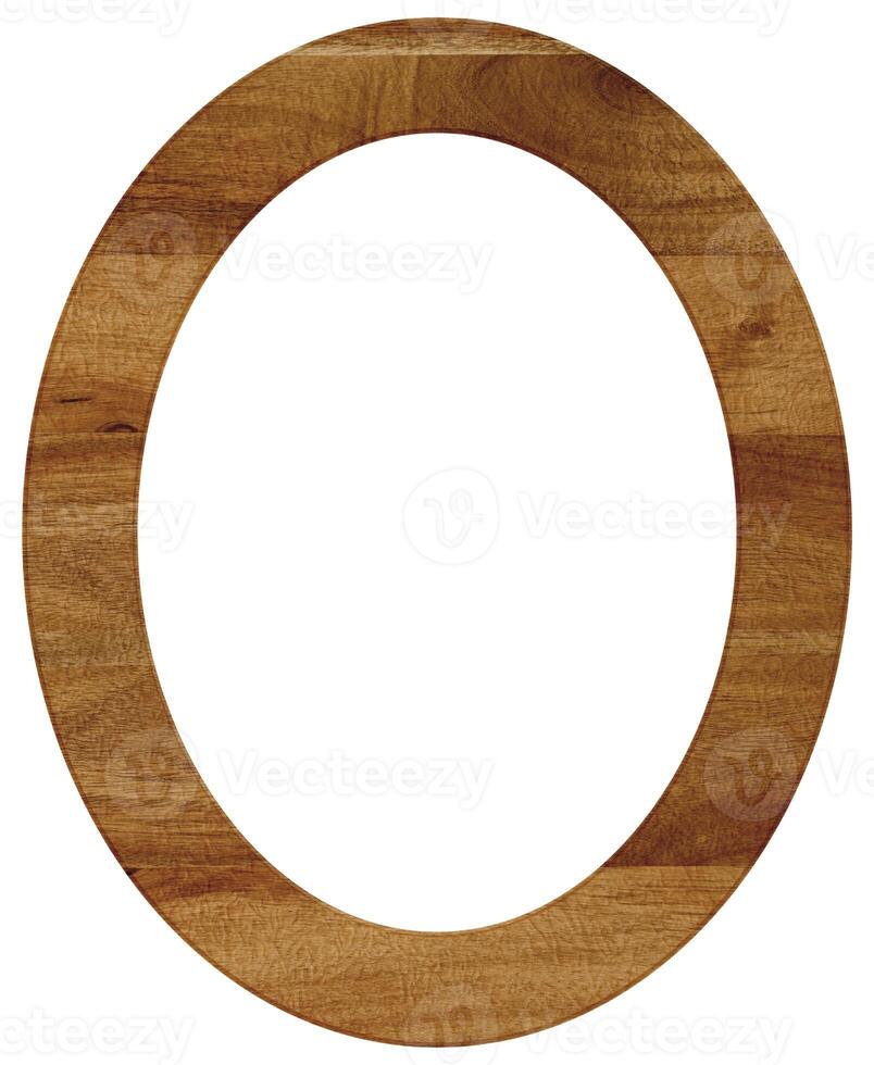 Empty oval wooden frame for paintings and photos on isolated background.