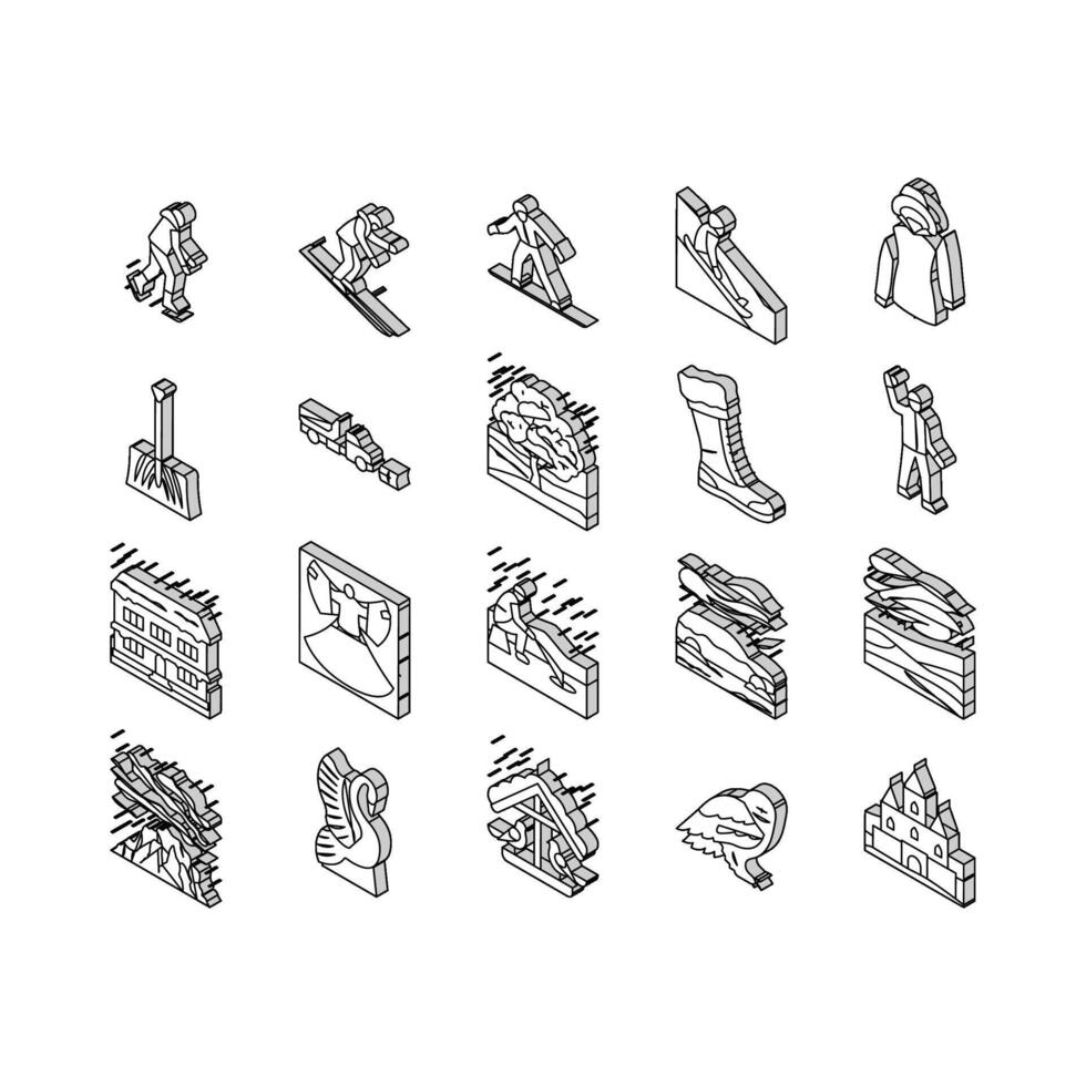 winter season snow cold holiday isometric icons set vector