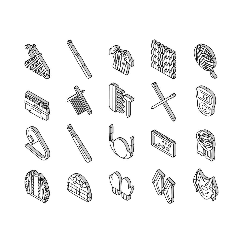 knitting wool thread knit craft isometric icons set vector