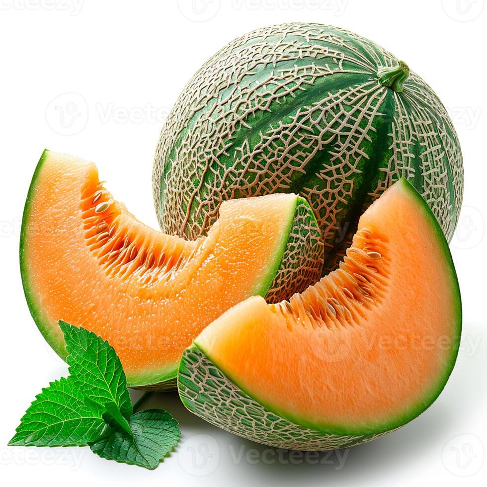 AI generated Ripe melon on a white isolated background - AI generated image photo