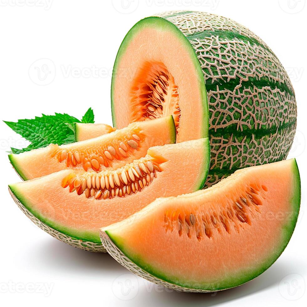 AI generated Ripe melon on a white isolated background - AI generated image photo