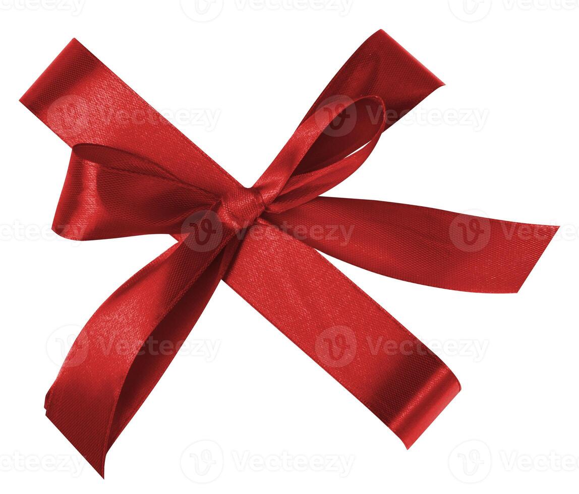 Red silk ribbon tied around the box, frame and blank for design, top view photo