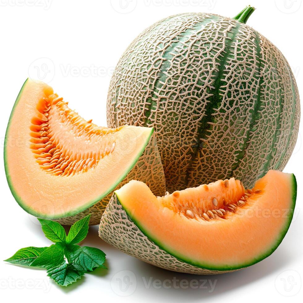 AI generated Ripe melon on a white isolated background - AI generated image photo