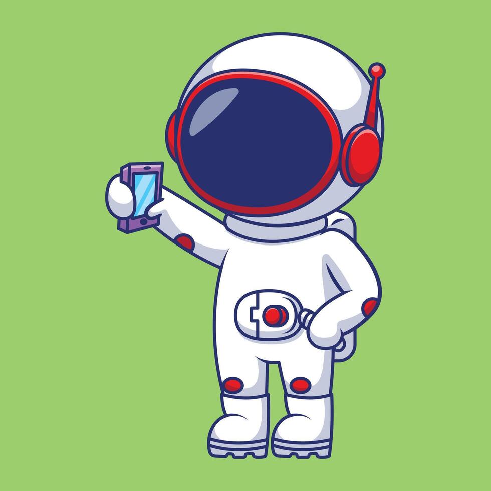 linda astronauta jugando teléfono dibujos animados vector íconos ilustración. plano dibujos animados concepto. adecuado para ninguna creativo proyecto.