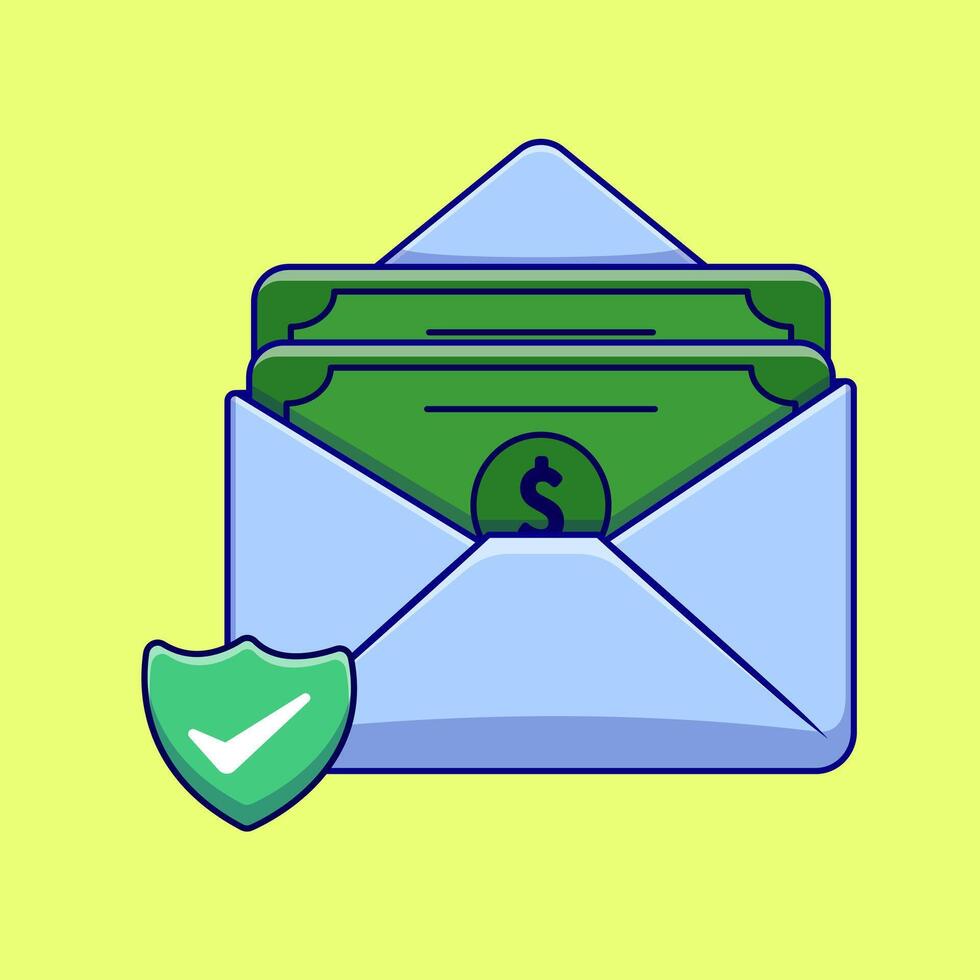 Money In a Envelope Cartoon Vector Icons Illustration. Flat Cartoon Concept. Suitable for any creative project.