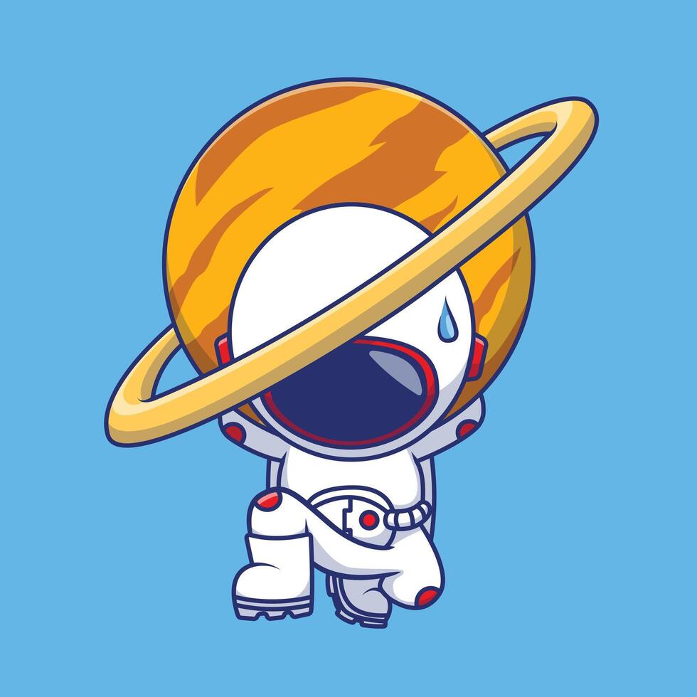 linda astronauta levantamiento planeta dibujos animados vector íconos ilustración. plano dibujos animados concepto. adecuado para ninguna creativo proyecto.