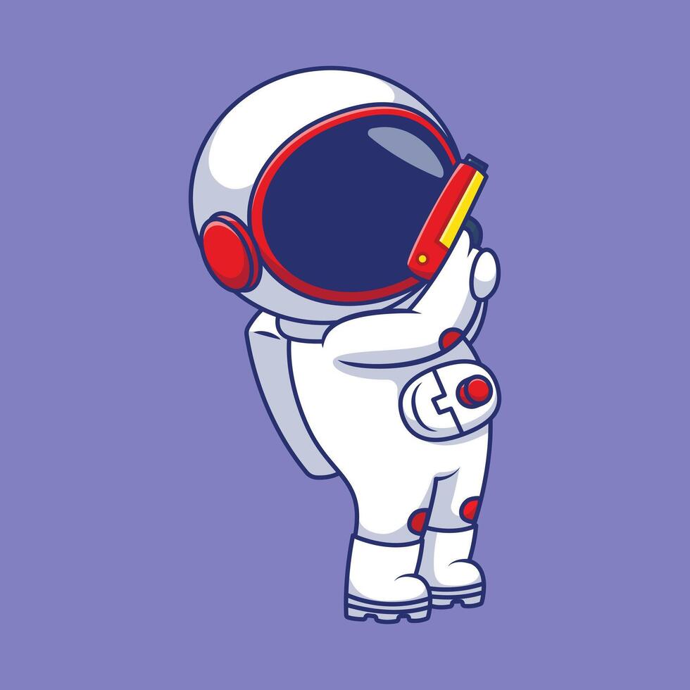 linda astronauta participación un pistola dibujos animados vector íconos ilustración. plano dibujos animados concepto. adecuado para ninguna creativo proyecto.