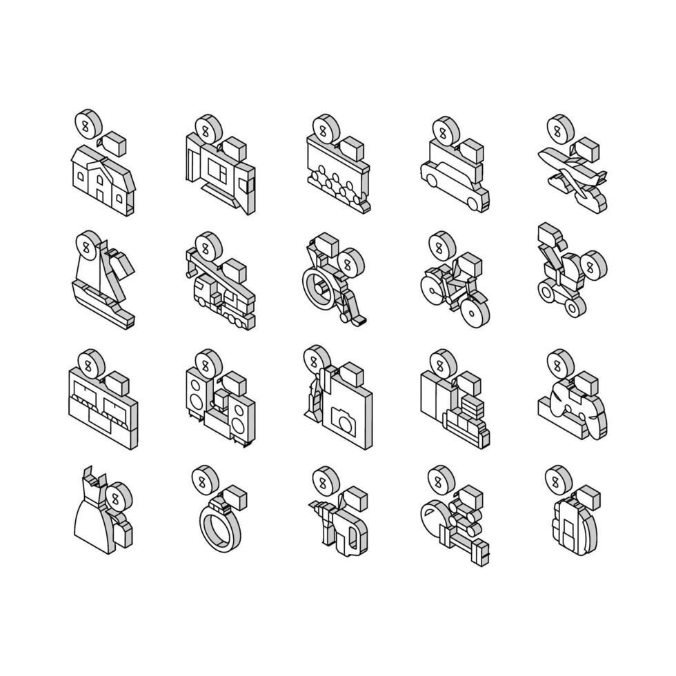 Rental Service Business Collection isometric icons set vector