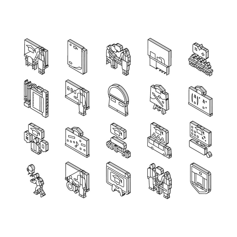 primary school teacher education isometric icons set vector