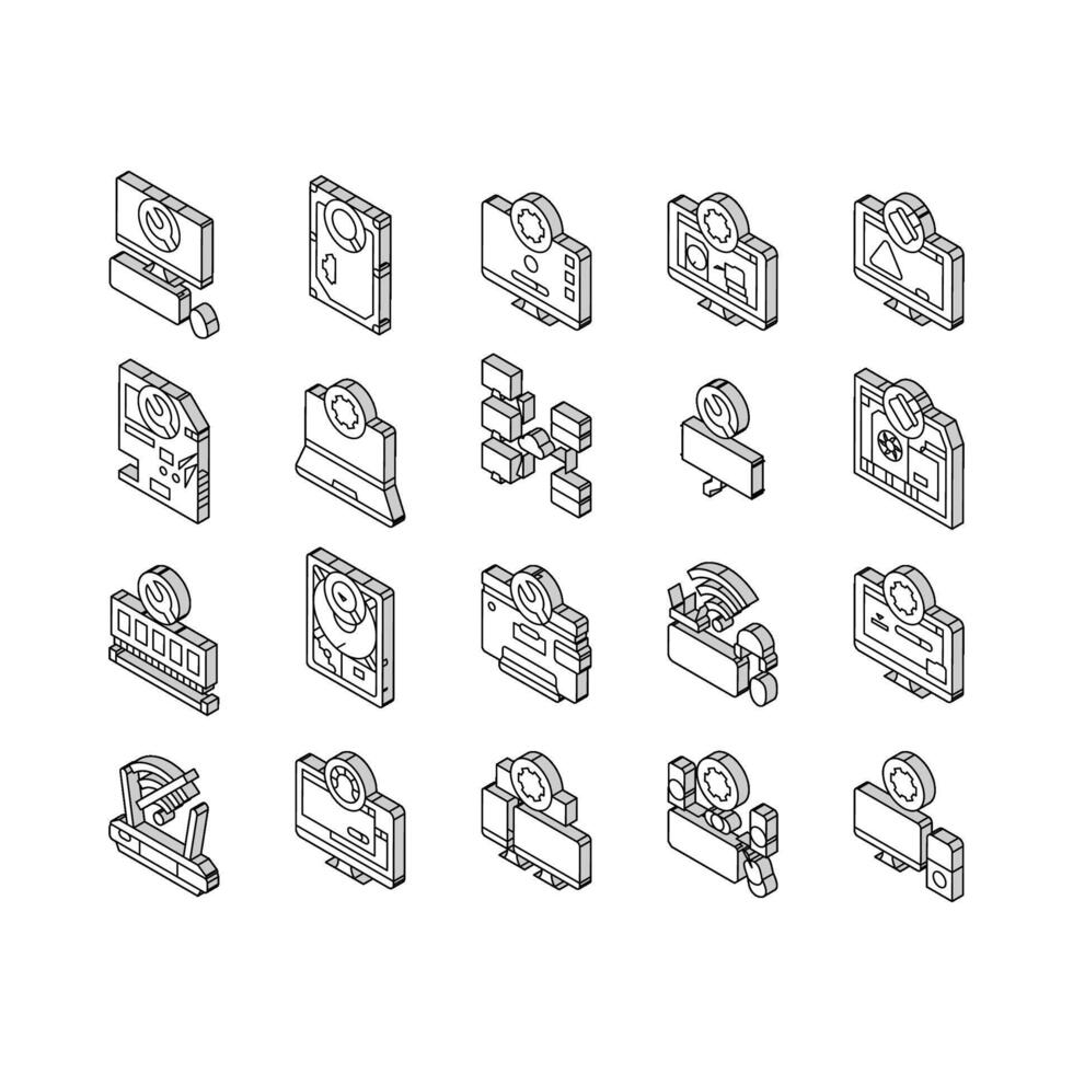 repair computer pc service isometric icons set vector