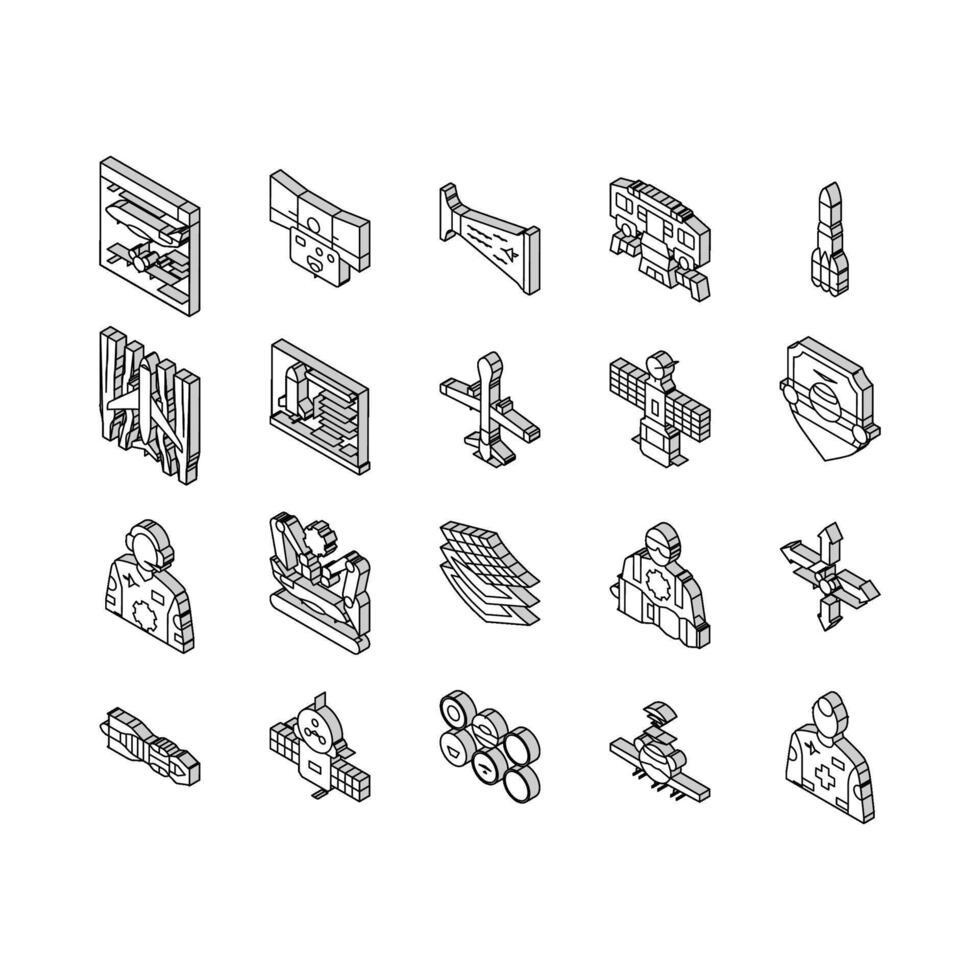 aeronautical engineer aircraft isometric icons set vector