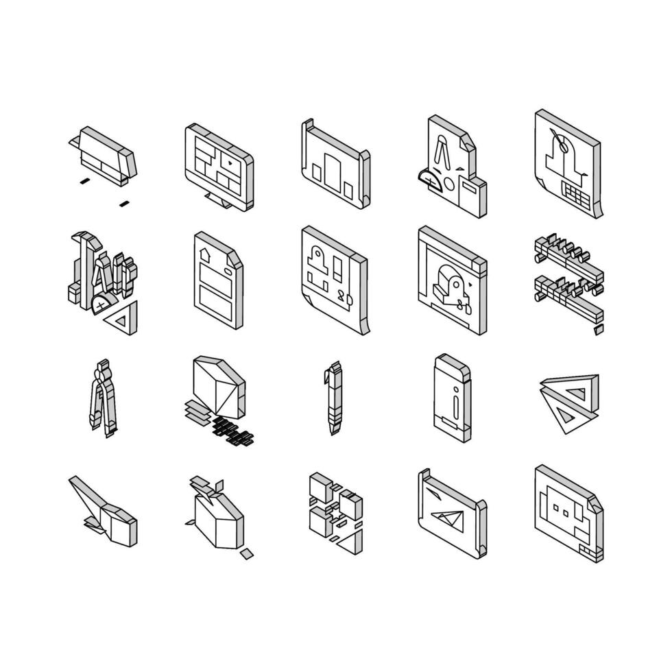 engineer construction architect isometric icons set vector