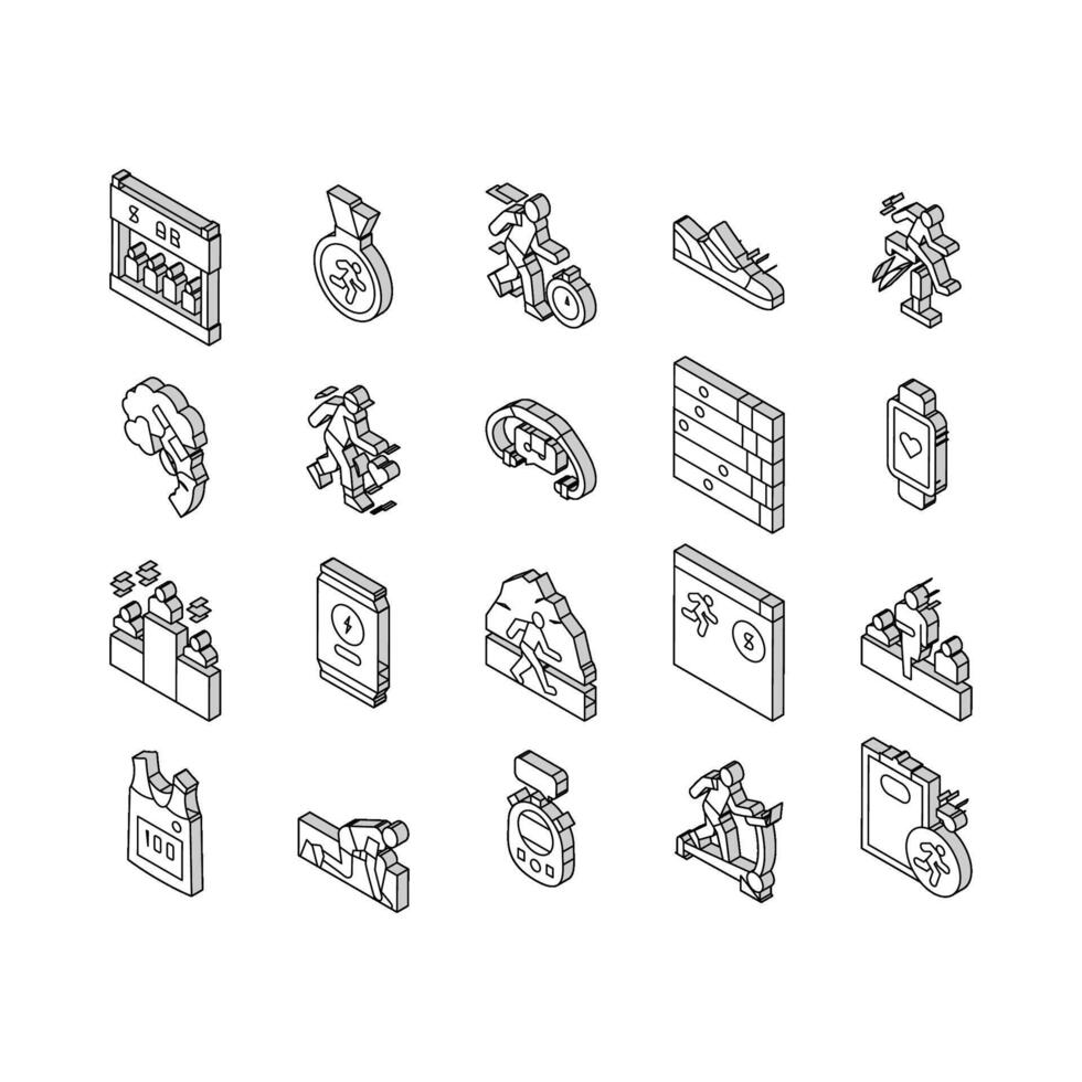 Running Athletic Sport Collection isometric icons set vector