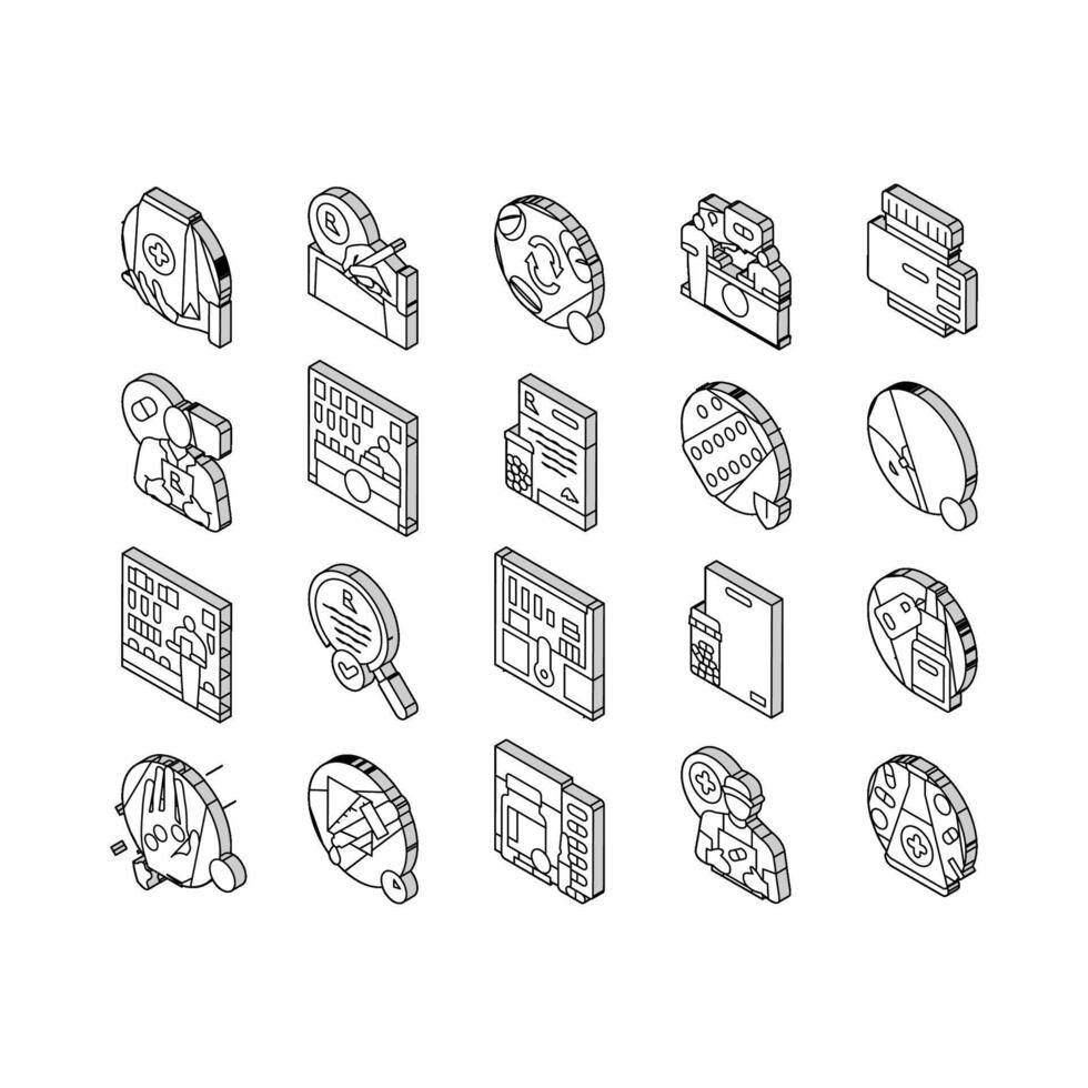 pharmacist medicine retail isometric icons set vector