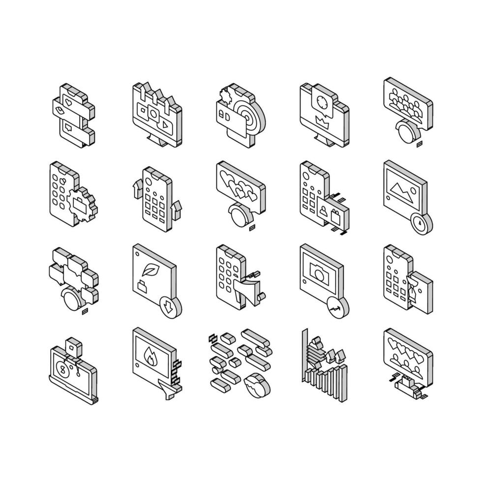Smm Media Marketing Collection isometric icons set vector