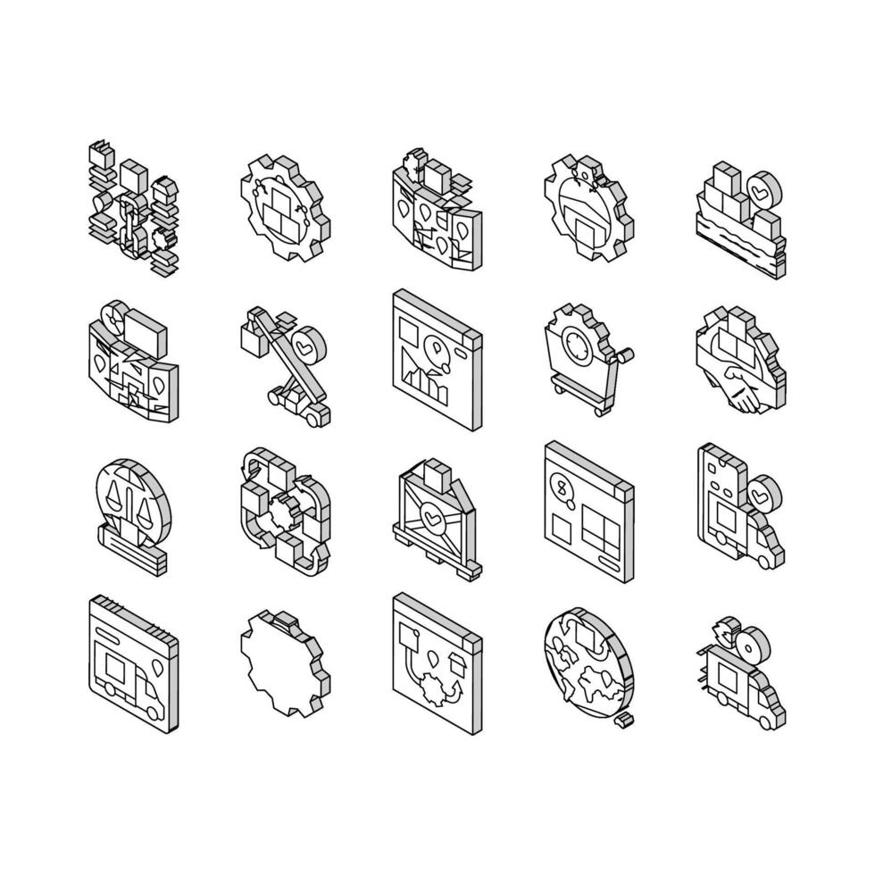 logistics manager warehouse isometric icons set vector
