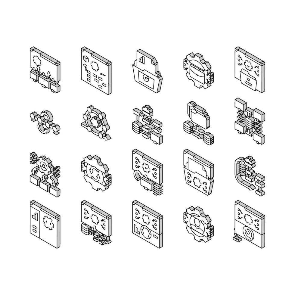 system analyst data isometric icons set vector