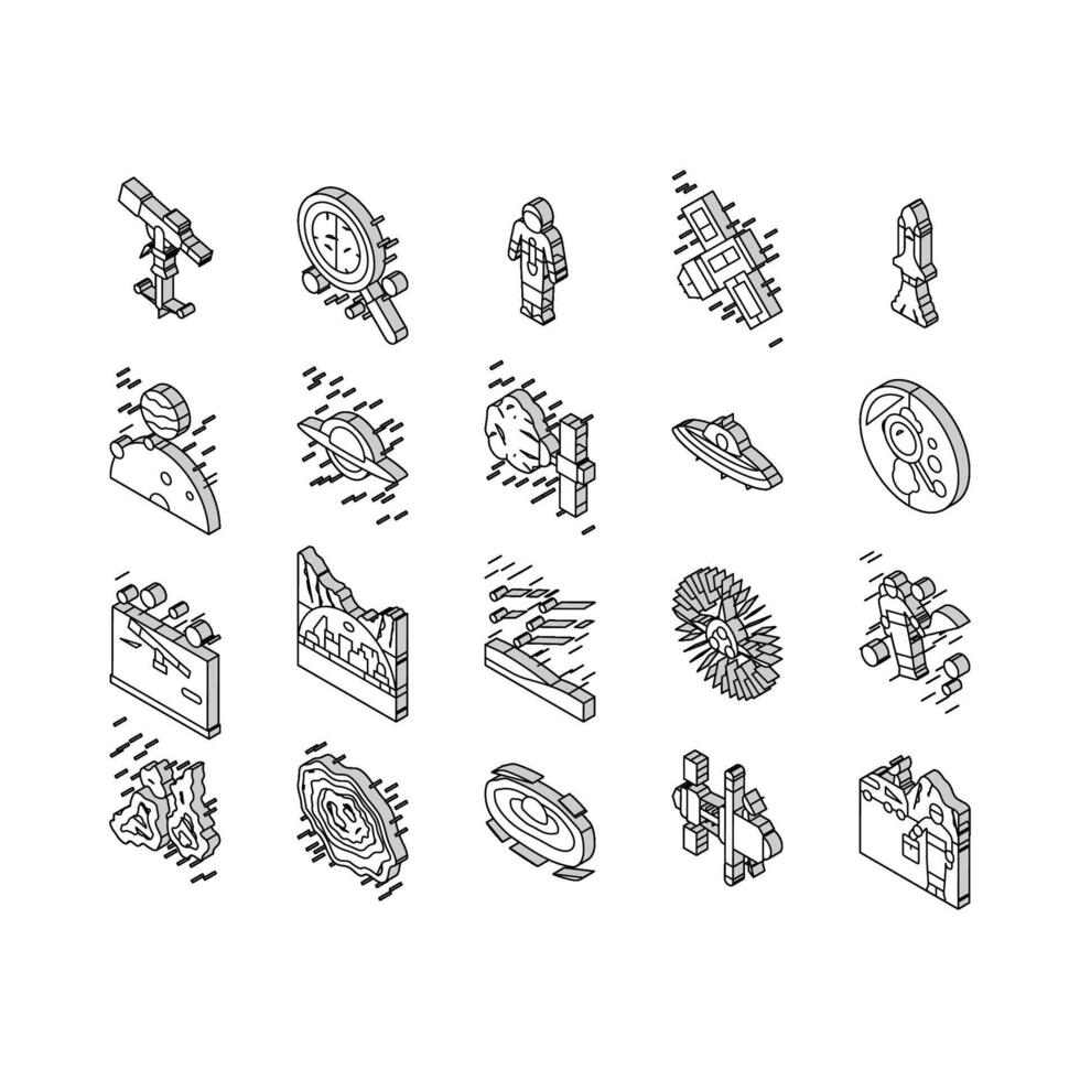 space exploration planet isometric icons set vector