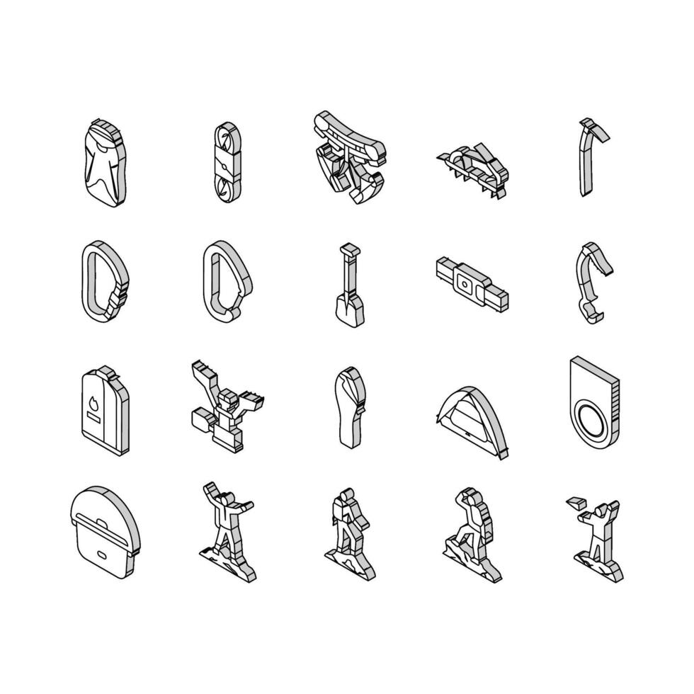 mountain adventure mountaineering isometric icons set vector