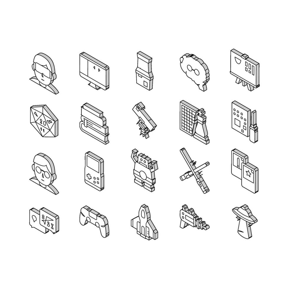 Geek, Nerd And Gamer Collection isometric icons set vector