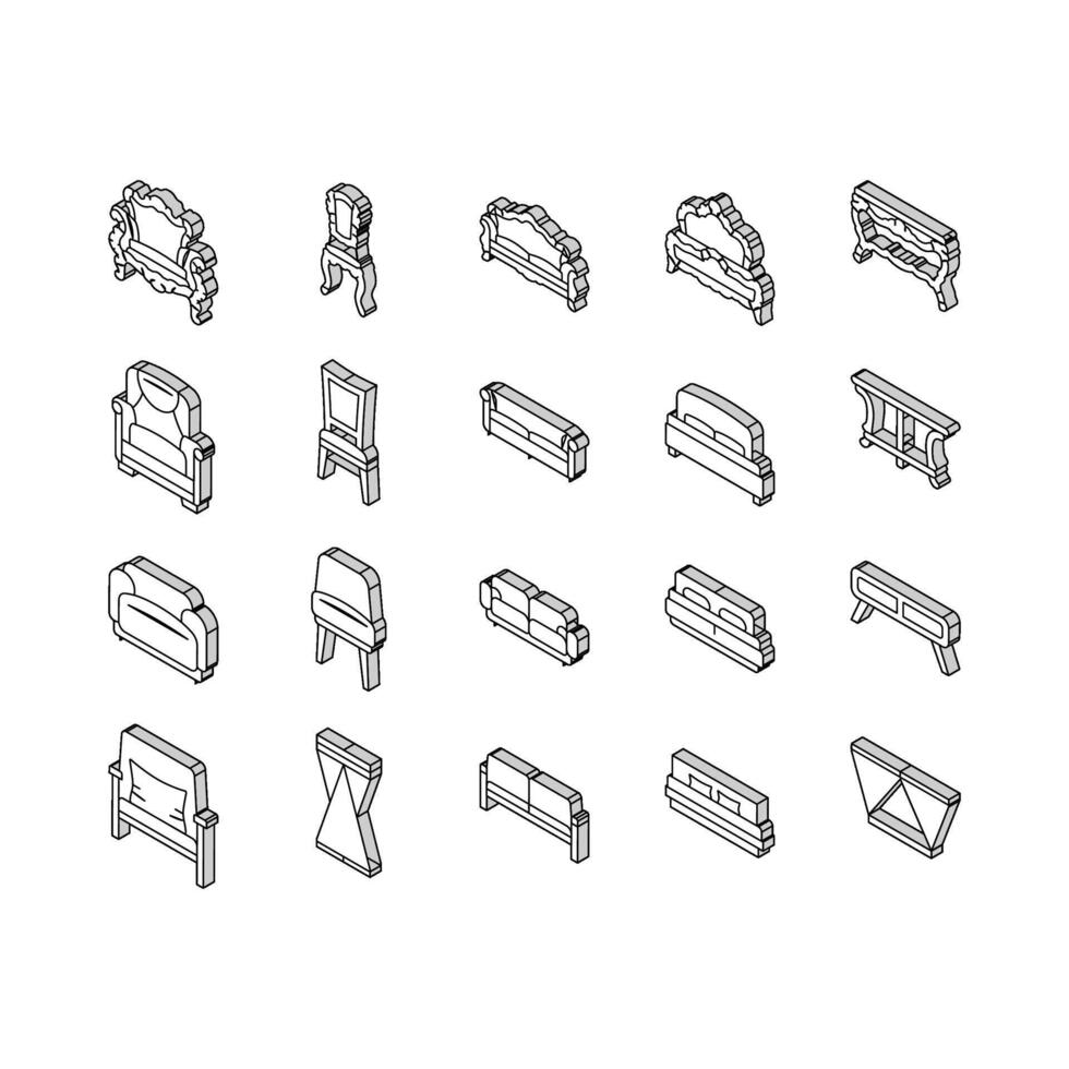 mueble lujo interior hogar isométrica íconos conjunto vector