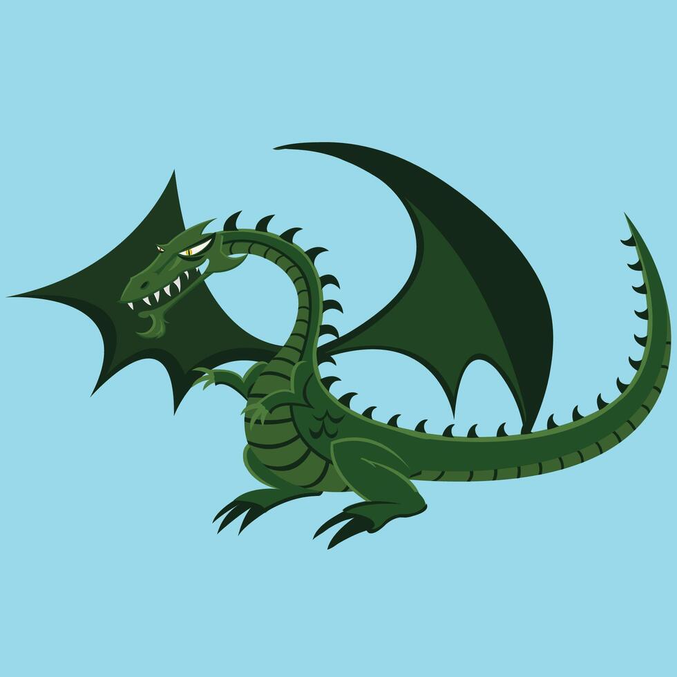 Green dragon cartoon illustrations flying wild creature of power and wisdom vector