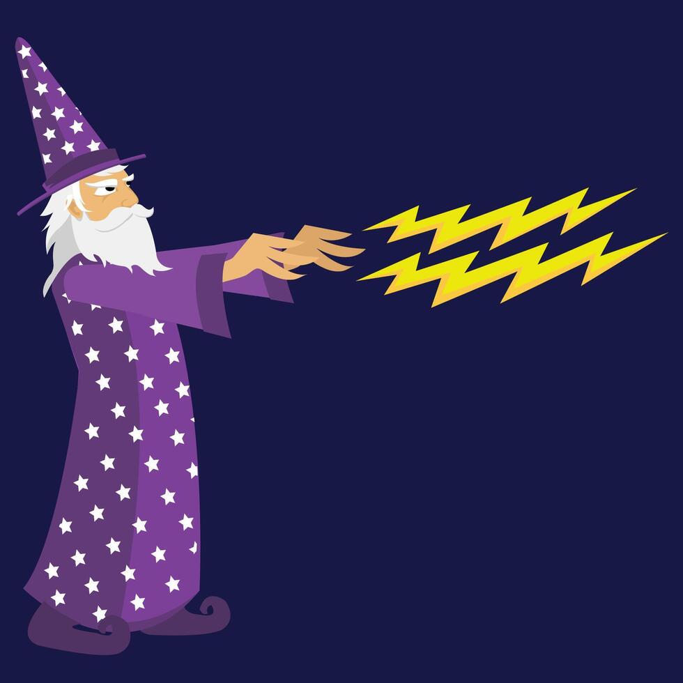Magician doing a magic spell An isolated evil wizard. Fictional and mythological characters Wizard casting magic. vector