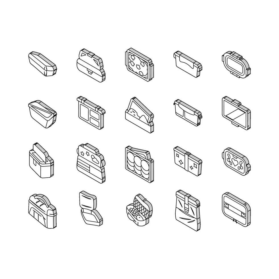 lunch box food school meal isometric icons set vector