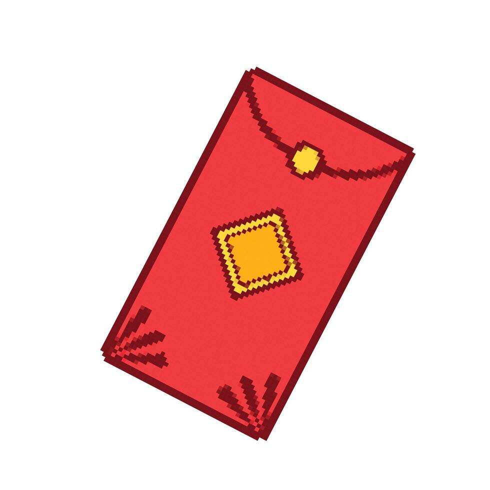 Chinese red envelope angbao or angpao. Pixel bit retro game styled vector illustration drawing. Simple flat cartoon art styled game element drawing.