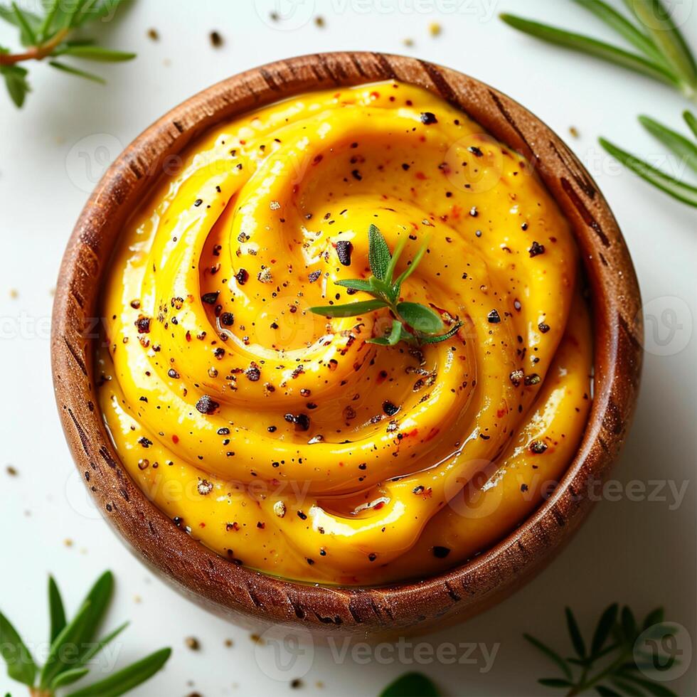 AI generated Liquid mustard, hot sauce, white isolated background - AI generated image photo